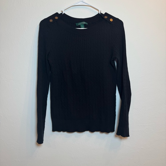 Lauren Ralph Lauren Sweaters - Women’s Lauren Ralph Lauren Black‎ Button Shoulder Sweater Small Cable Knit